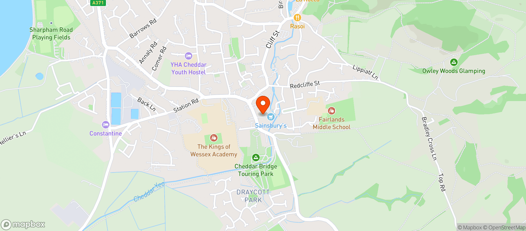 Map showing Sainsburys Cheddar Roynon Way