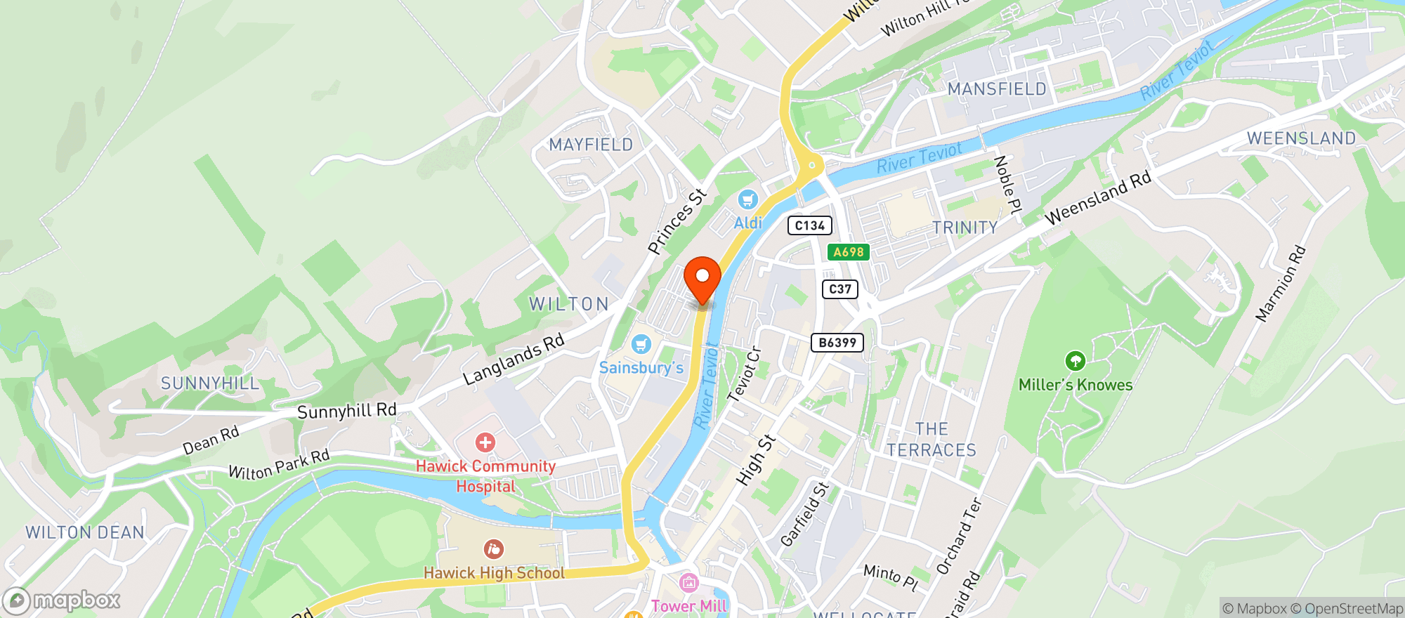 Map showing Sainsburys Hawick