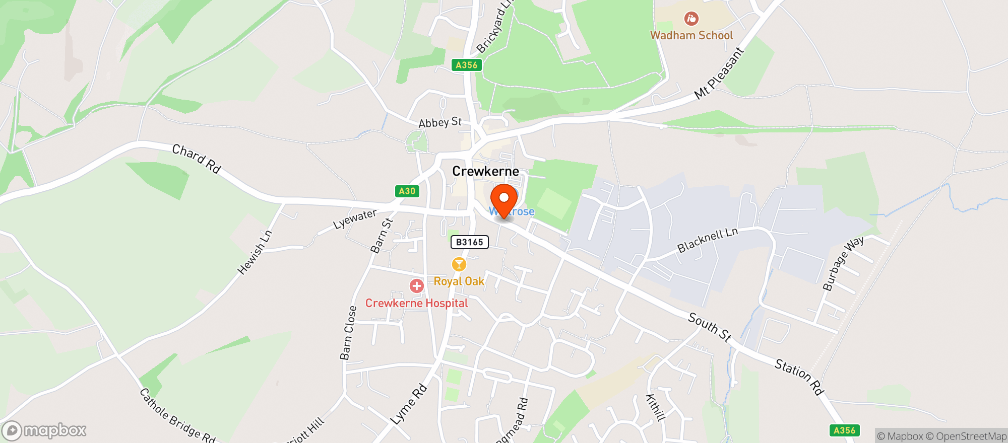 Map showing Waitrose Crewkerne