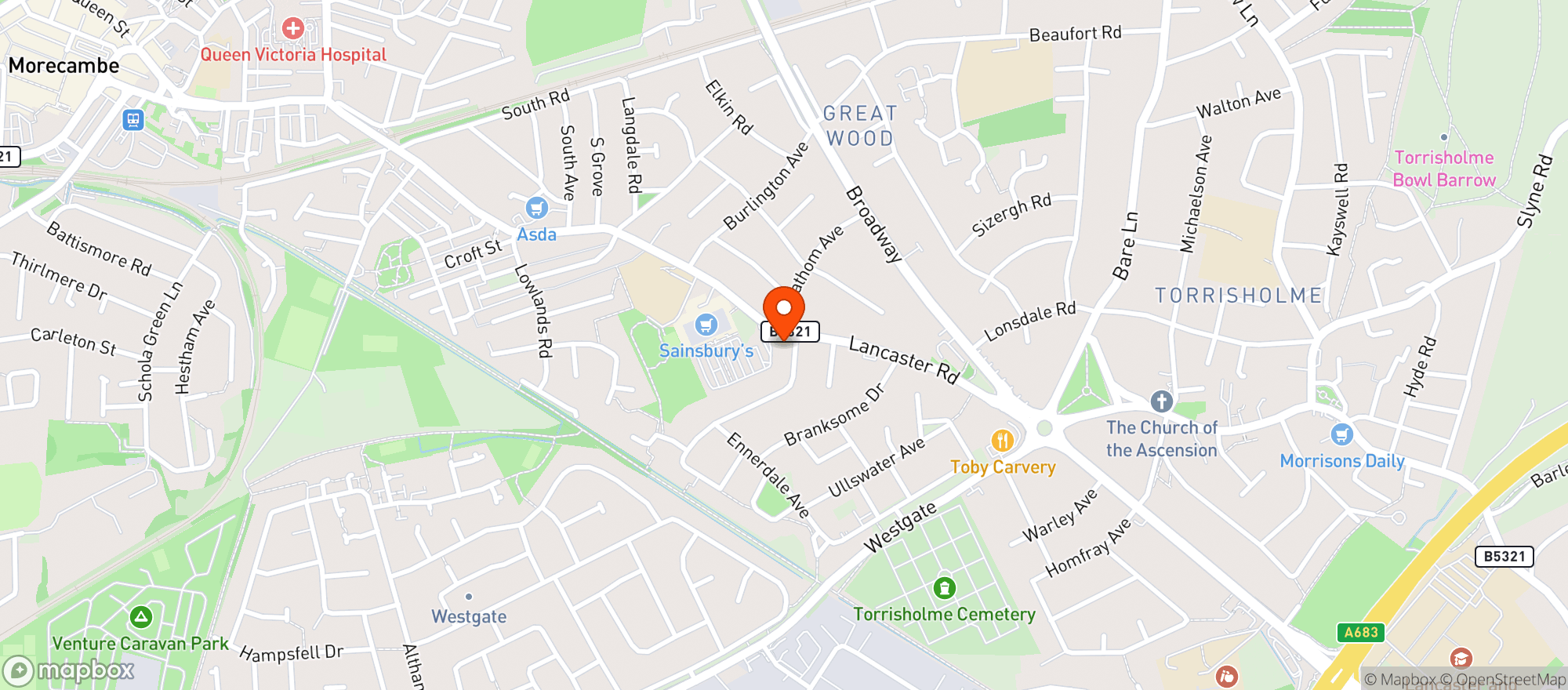 Map showing Sainsburys Morecambe