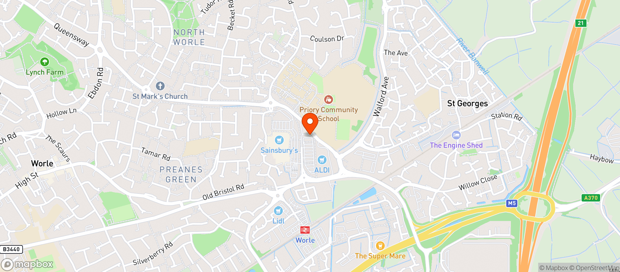 Map showing Sainsburys Worle