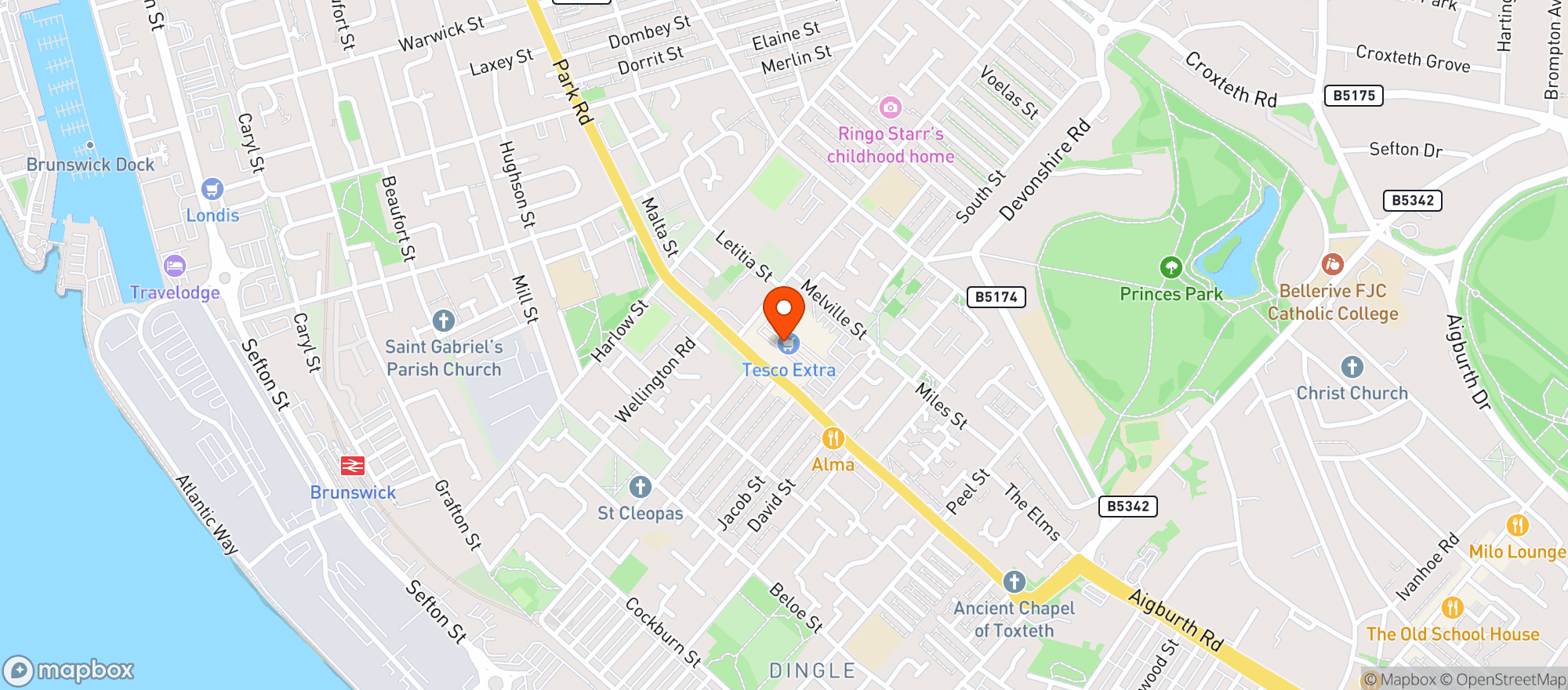 Map showing Tesco Extra Park Road