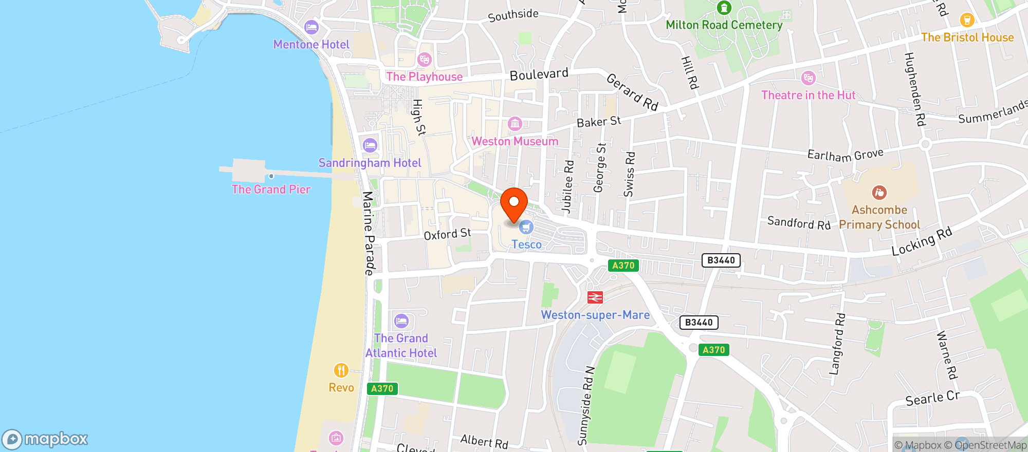 Map showing Waitrose Weston Super Mare