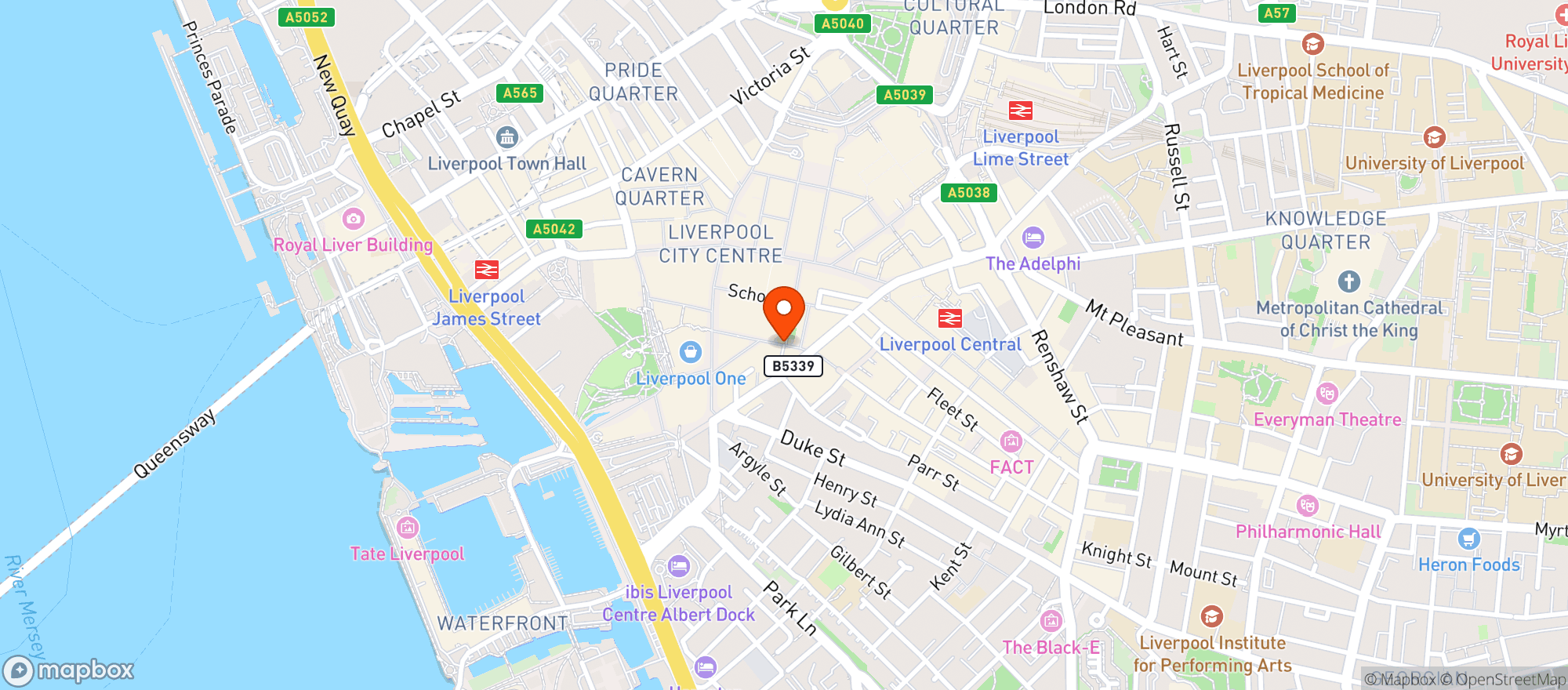 Map showing Roxy Ball Room Liverpool, Hanover Street
