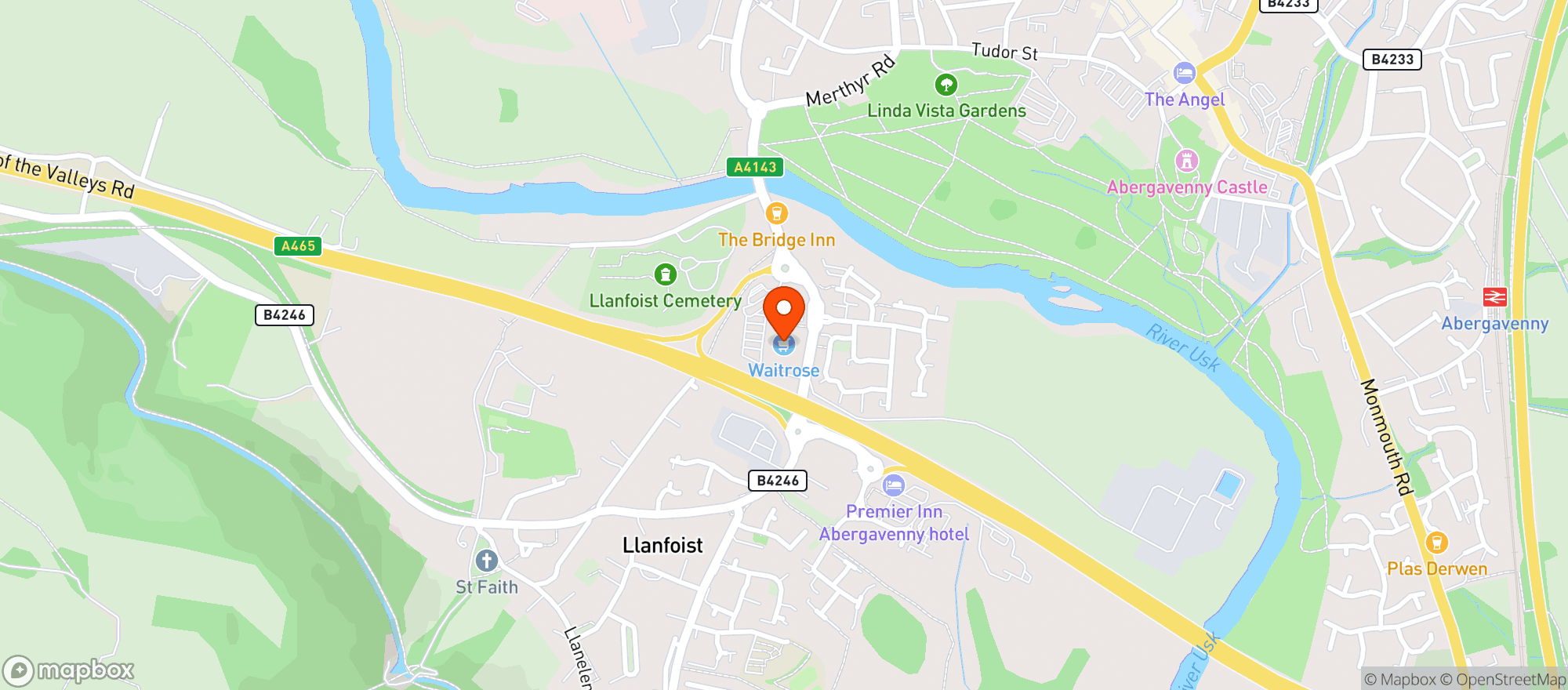 Map showing Waitrose Abergavenny