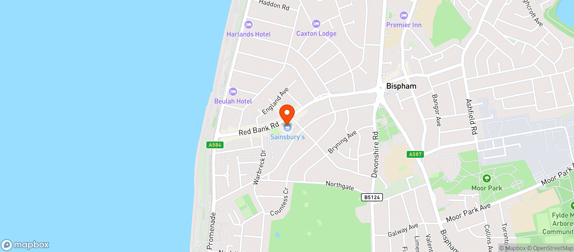 Map showing Sainsburys Red Bank Road