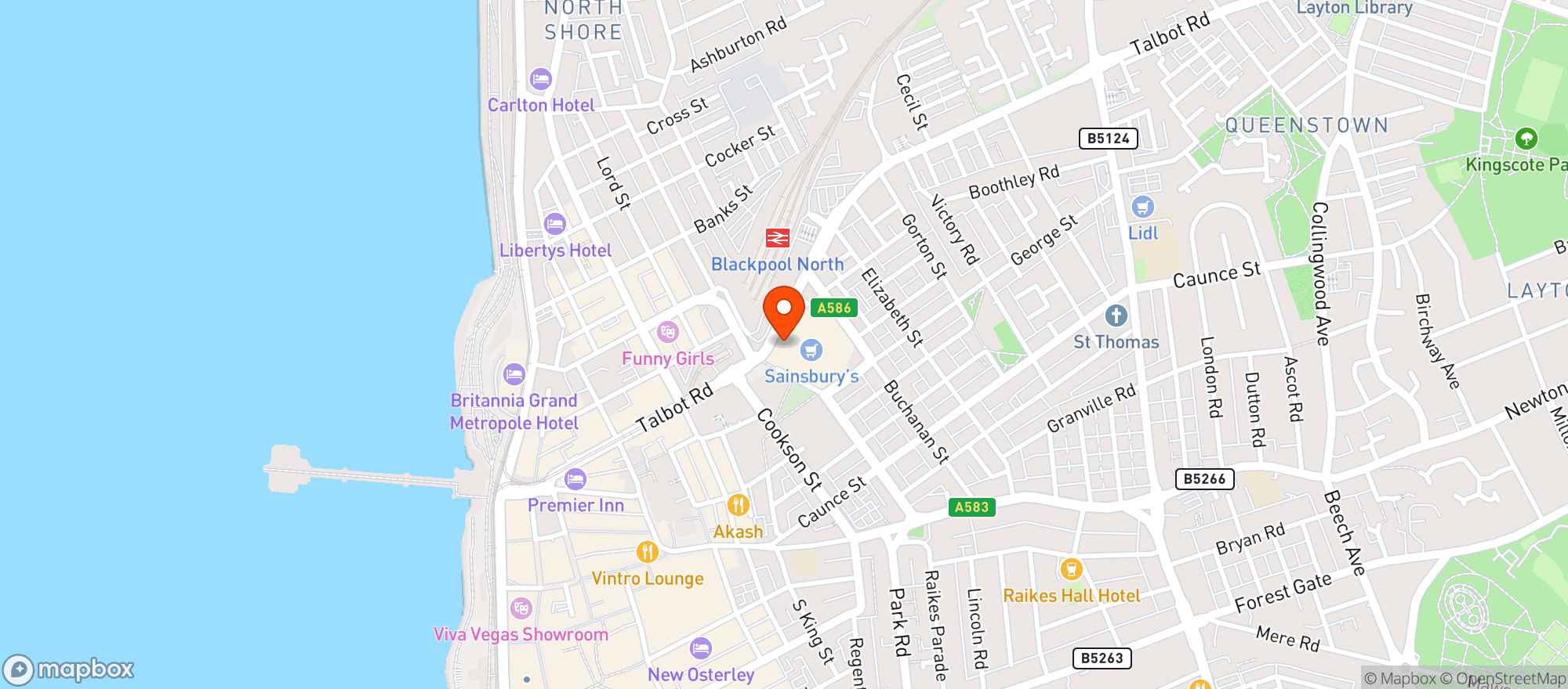 Map showing Sainsburys Blackpool
