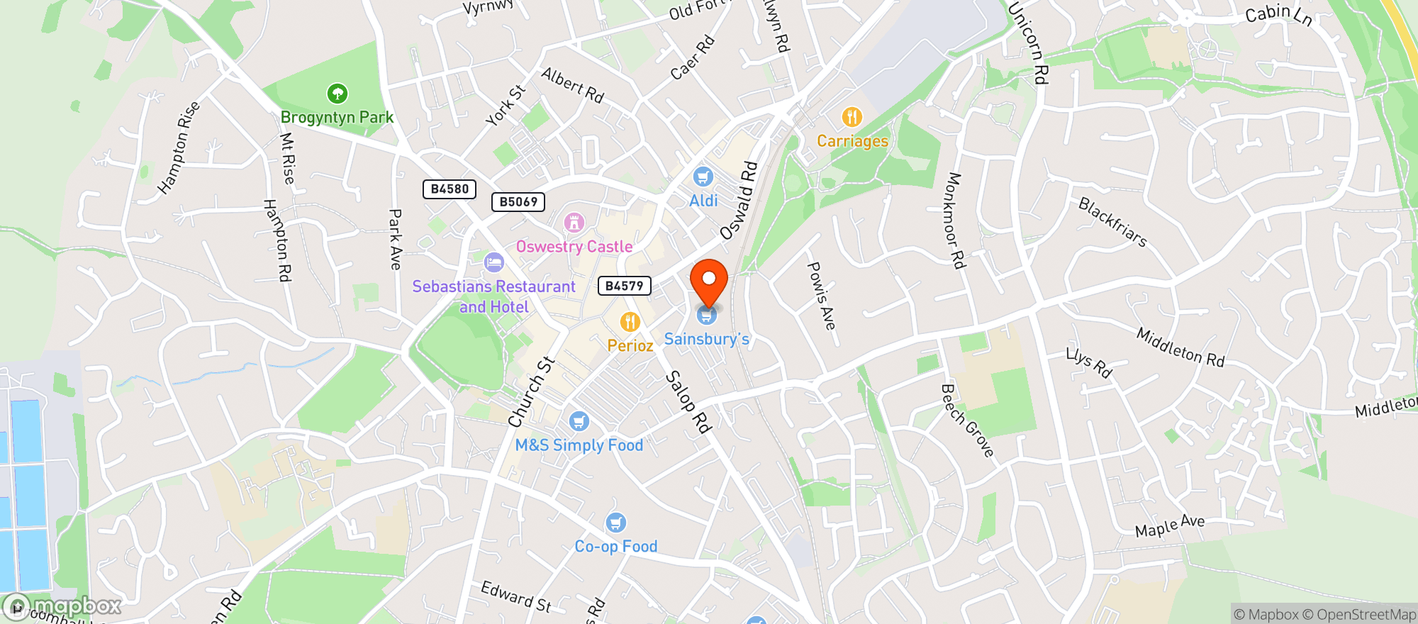 Map showing Sainsburys Oswestry