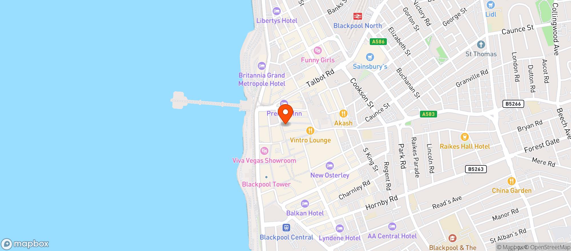 Map showing Rose & Crown P H Blackpool