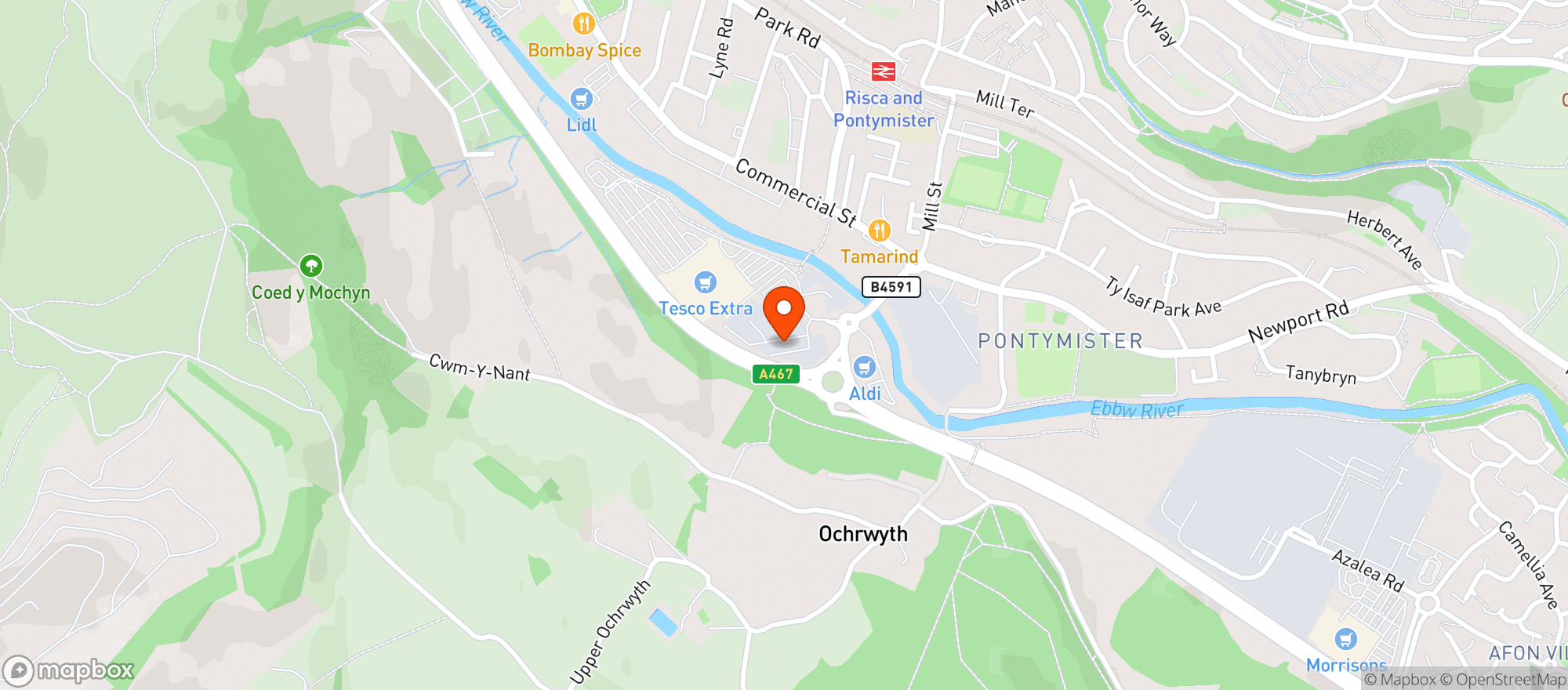 Map showing Tesco Extra Risca