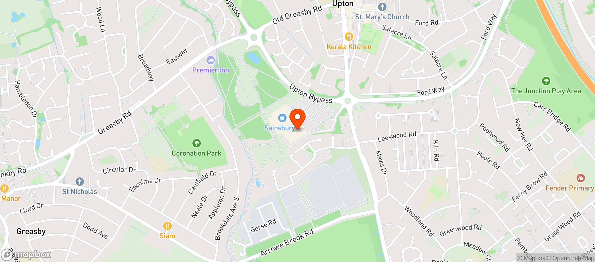 Map showing Sainsburys Upton