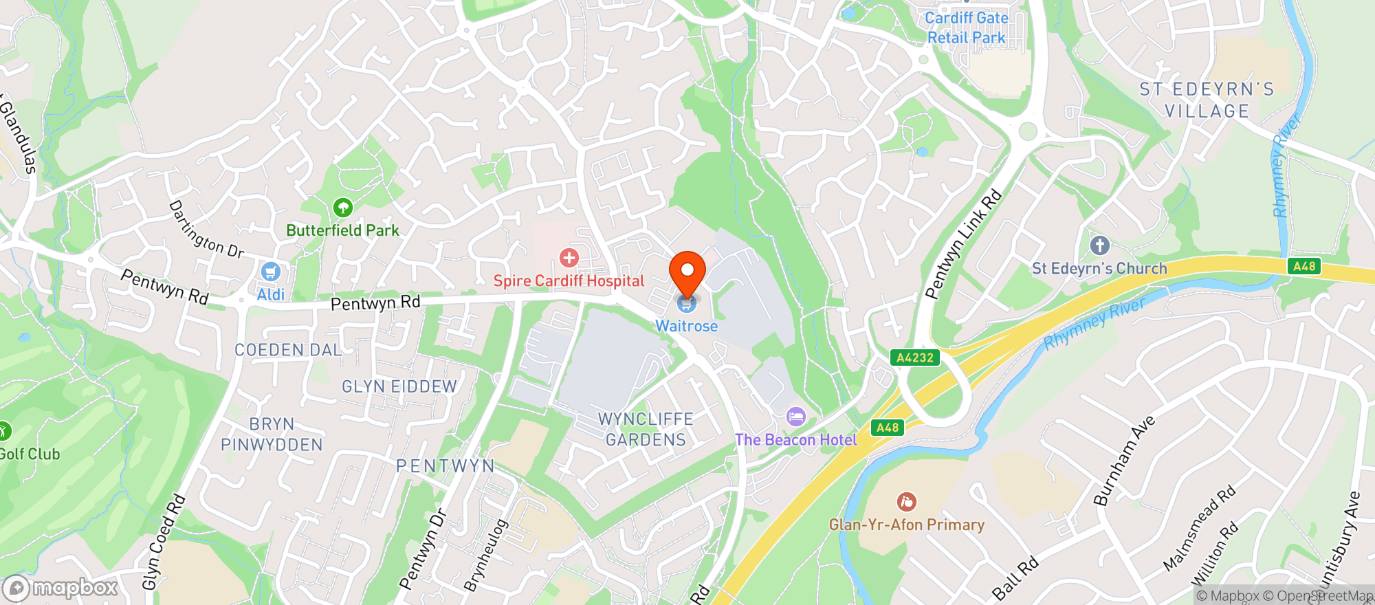 Map showing Waitrose Pontprennau