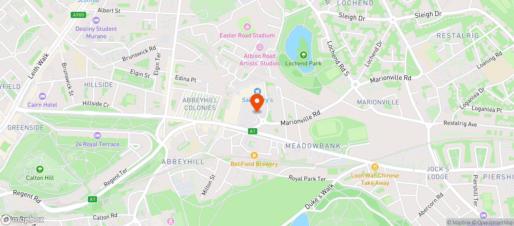Map showing Sainsburys Meadowbank