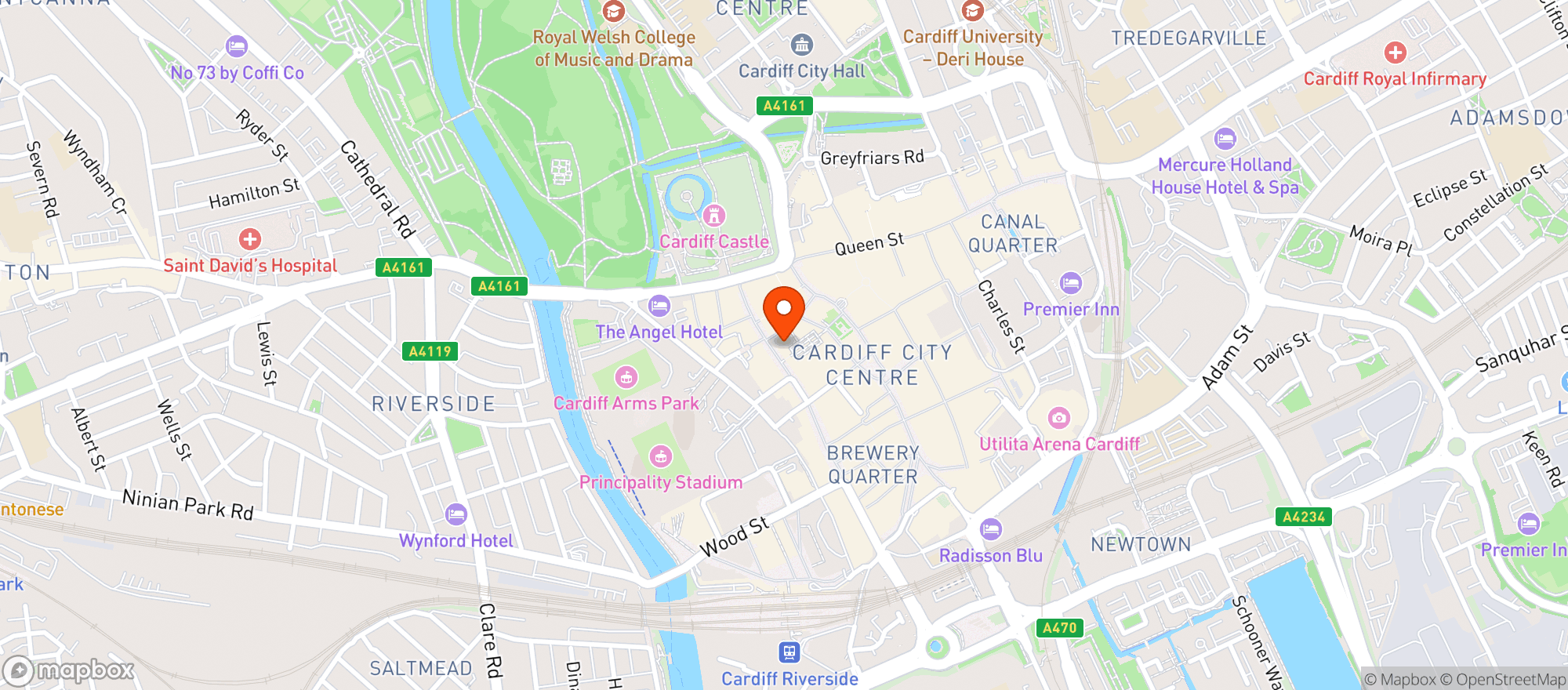 Map showing Flight Club Cardiff