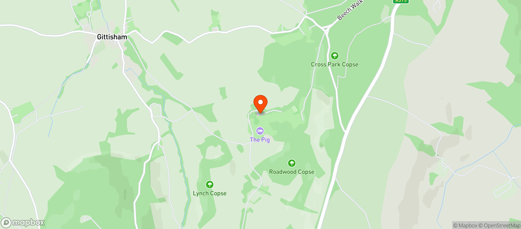 Map showing The Pig at Combe