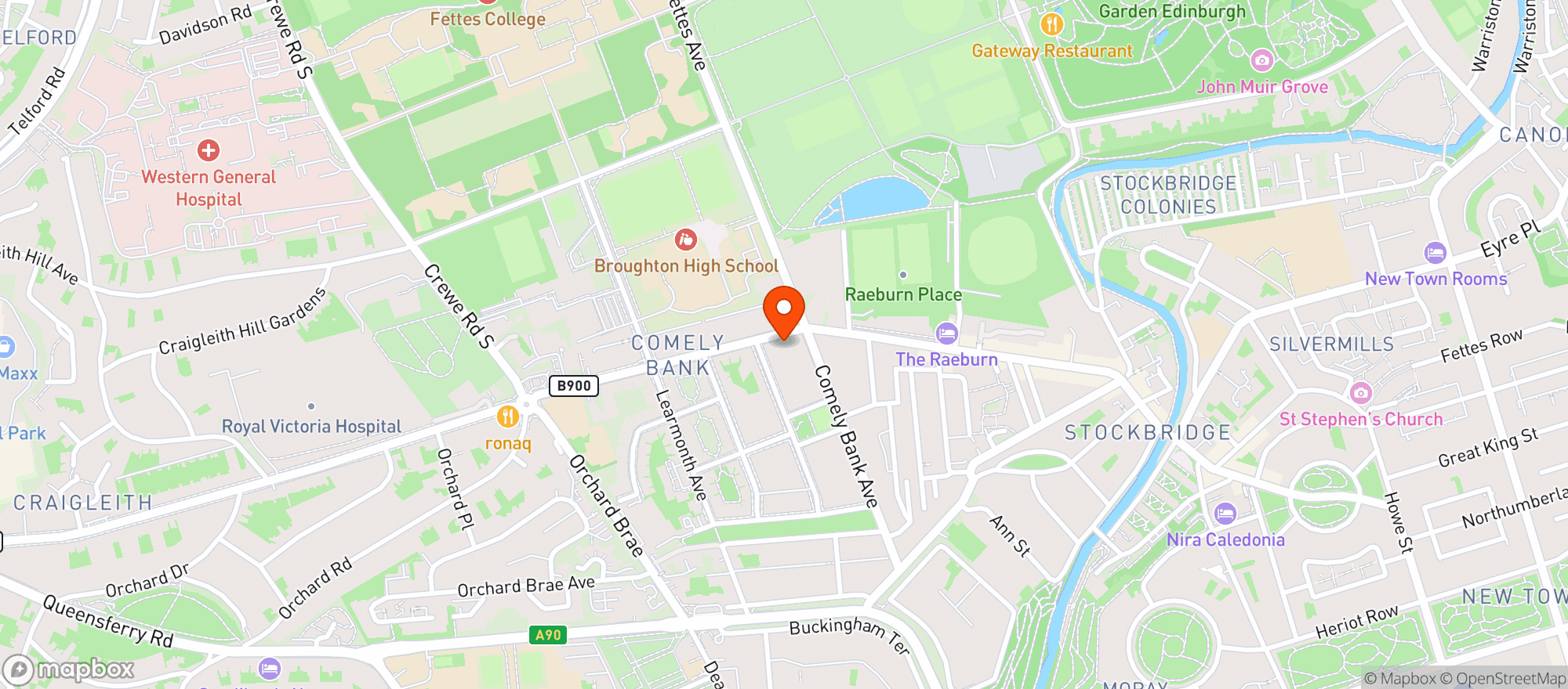 Map showing Waitrose Comely Bank