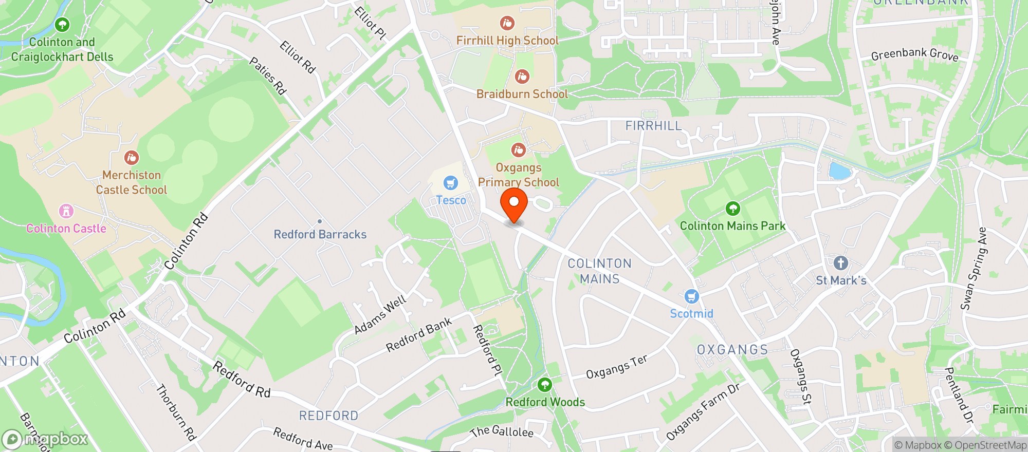 Map showing Tesco Superstore Edinburgh Colinton Mains