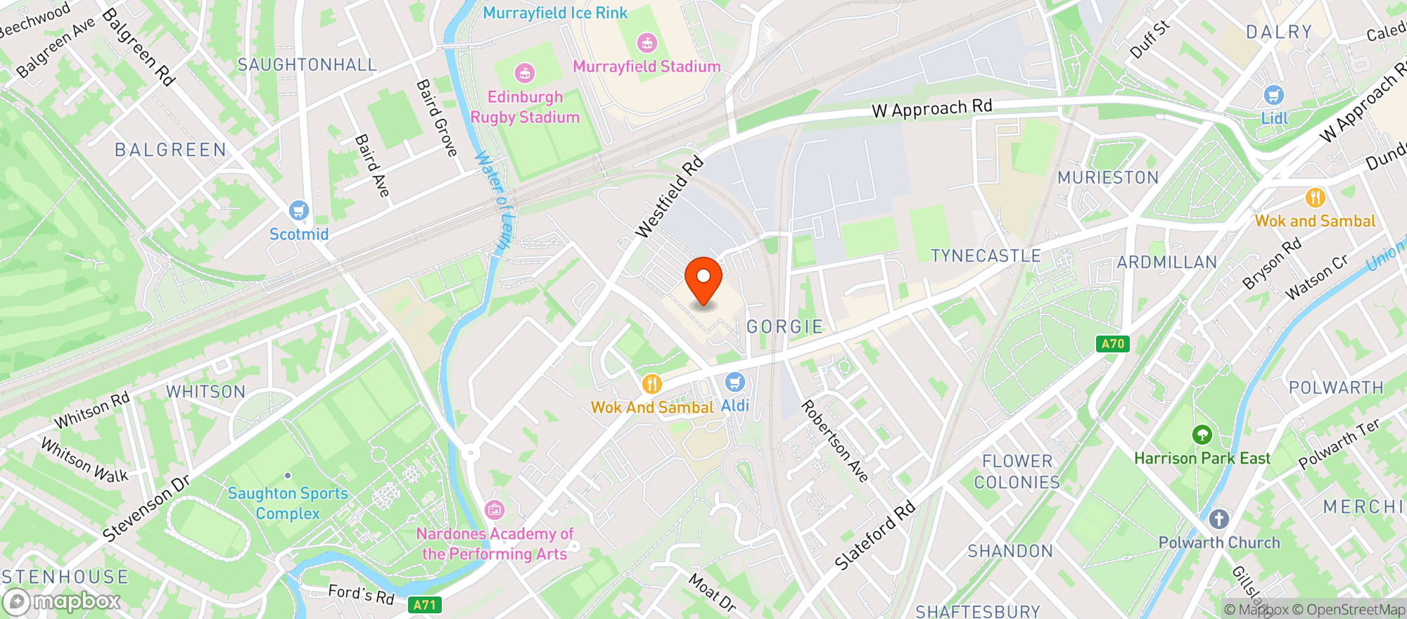 Map showing Sainsburys Murrayfield