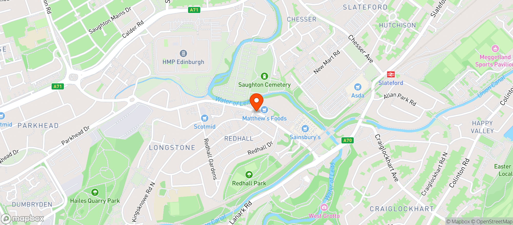 Map showing Sainsburys Edinburgh Longstone