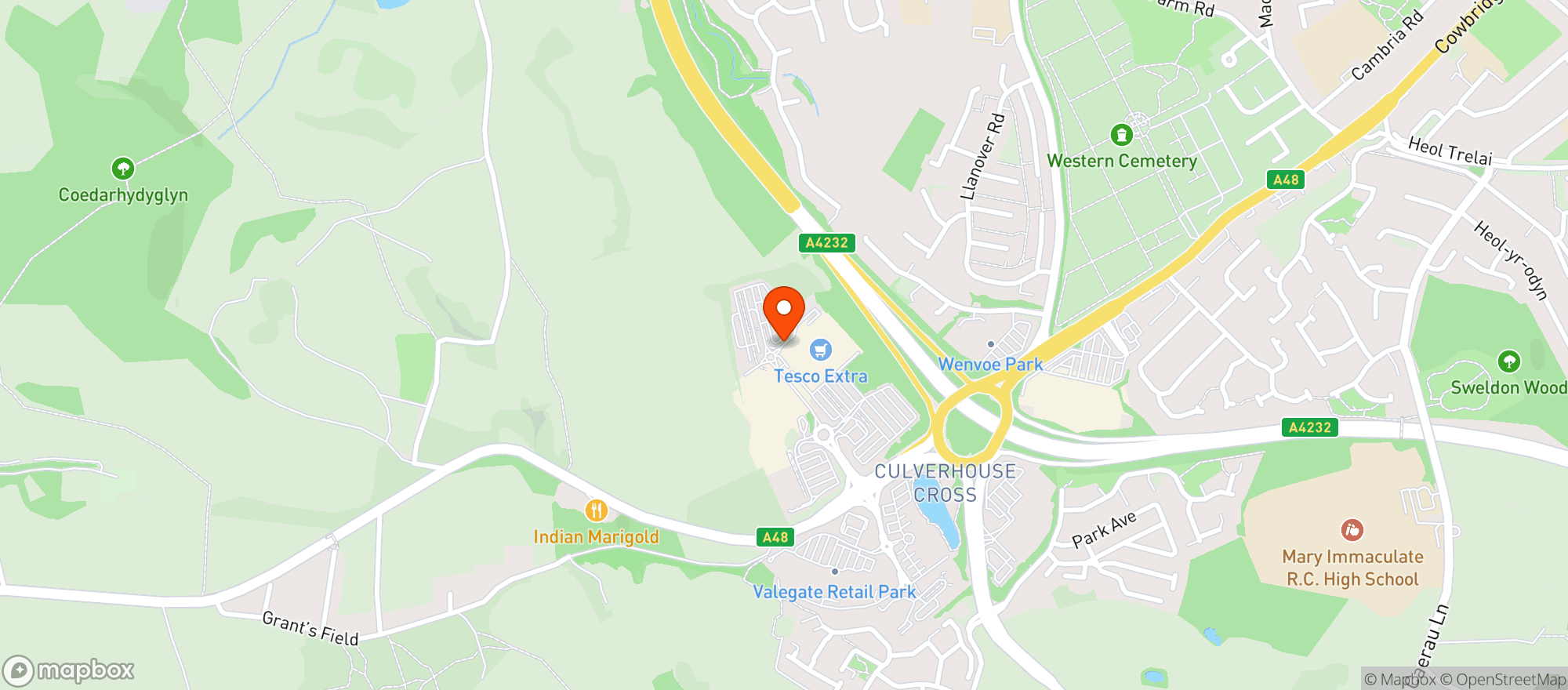 Map showing Tesco Extra Culverhouse Cross