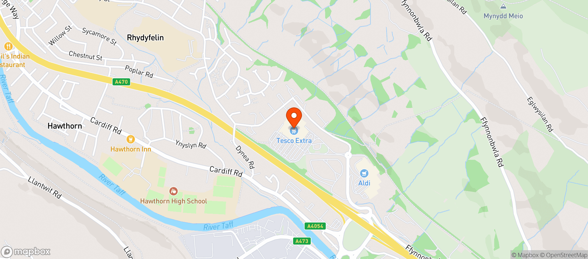 Map showing Tesco Extra Pontypridd