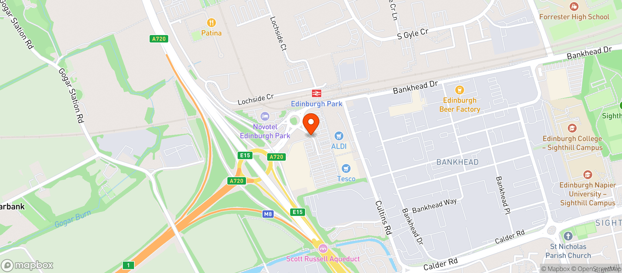 Map showing Tesco Superstore Edinburgh Hermiston Gate