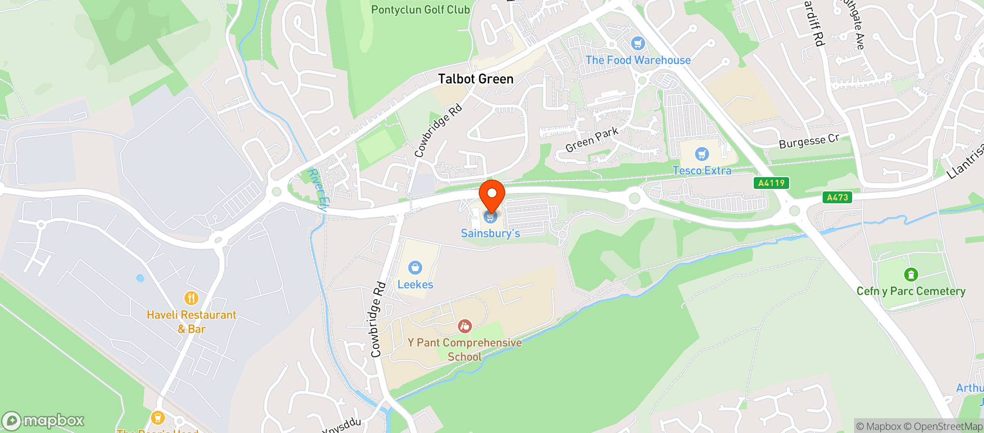 Map showing Sainsburys Talbot Green