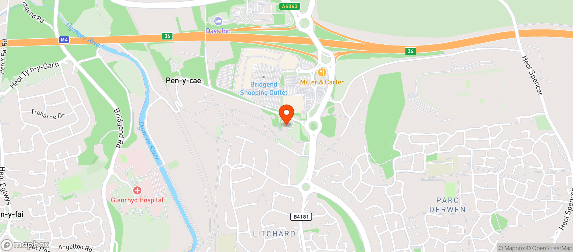 Map showing Sainsburys Bridgend