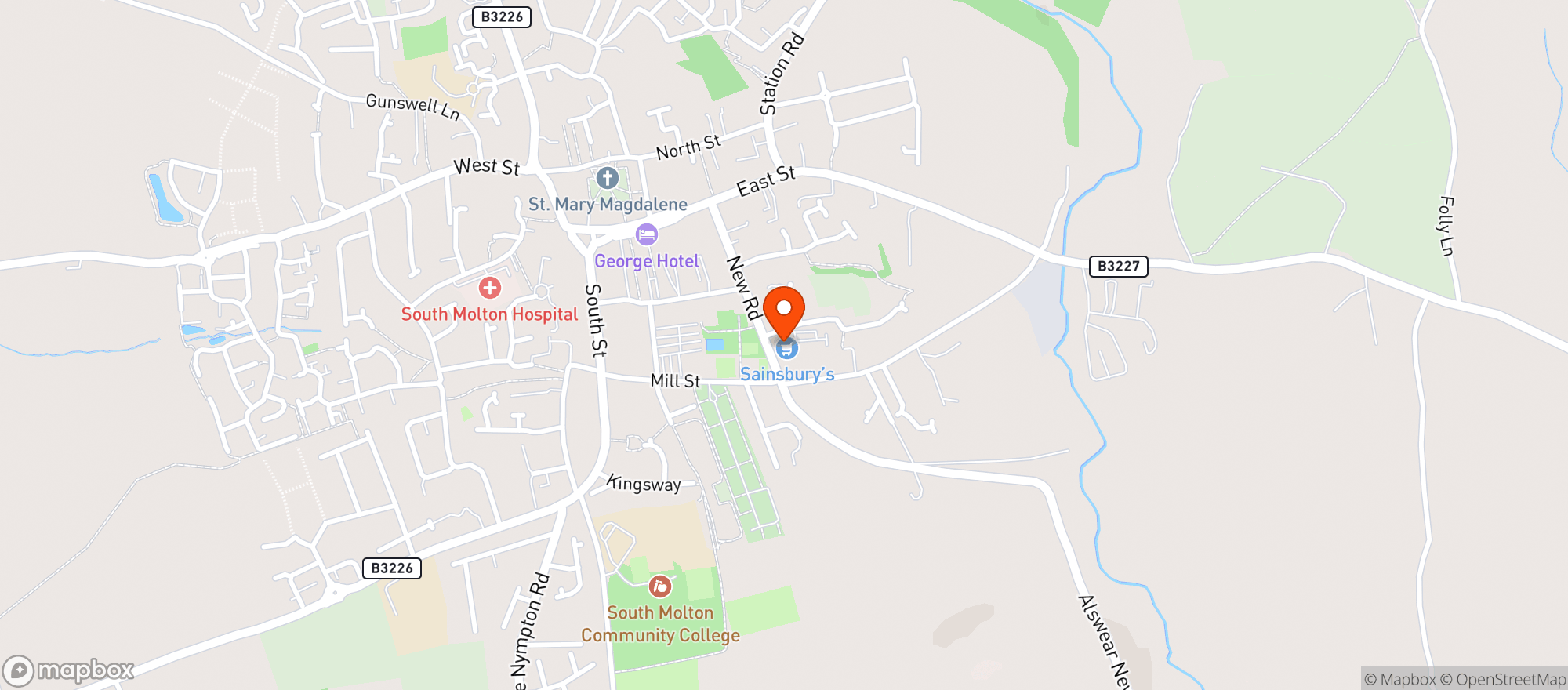Map showing Sainsburys South Molton