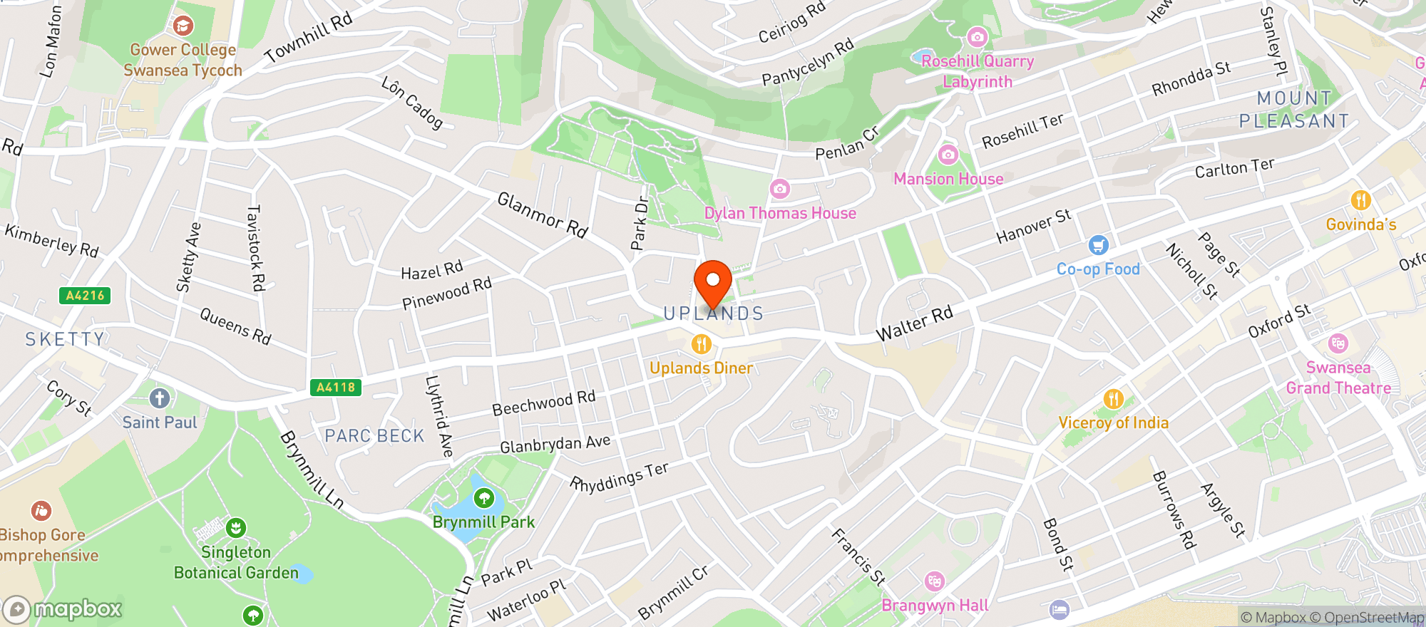 Map showing Uplands Tavern (uplands)