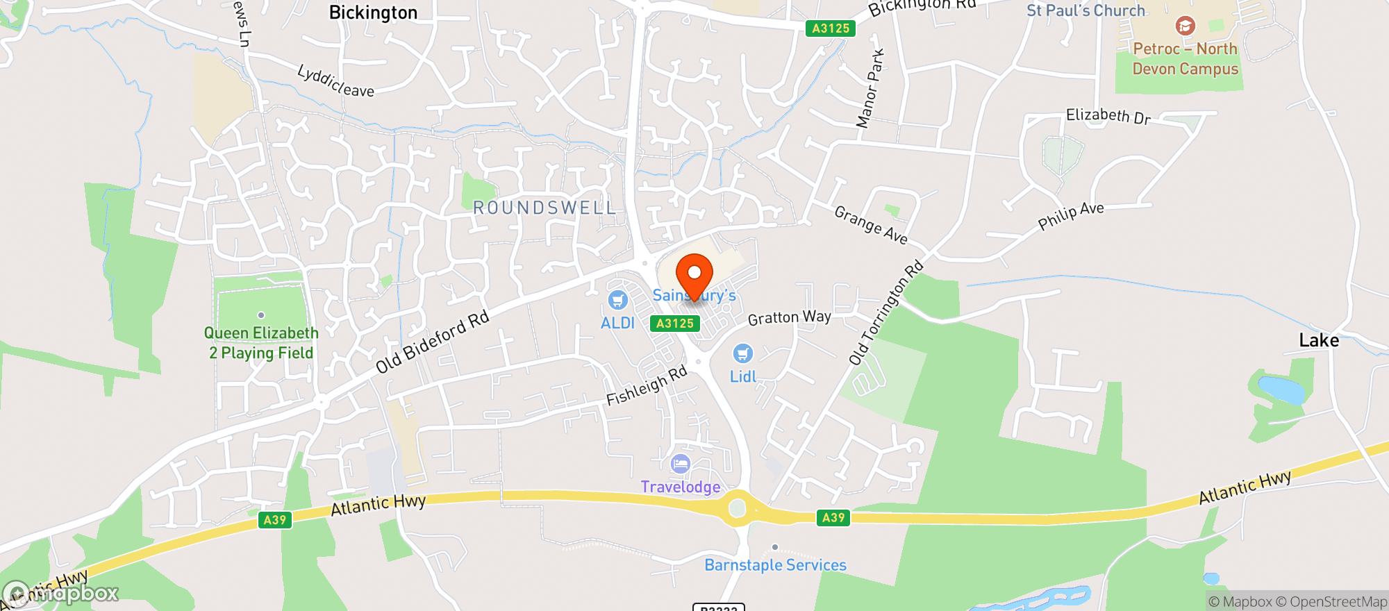 Map showing Sainsburys Barnstaple