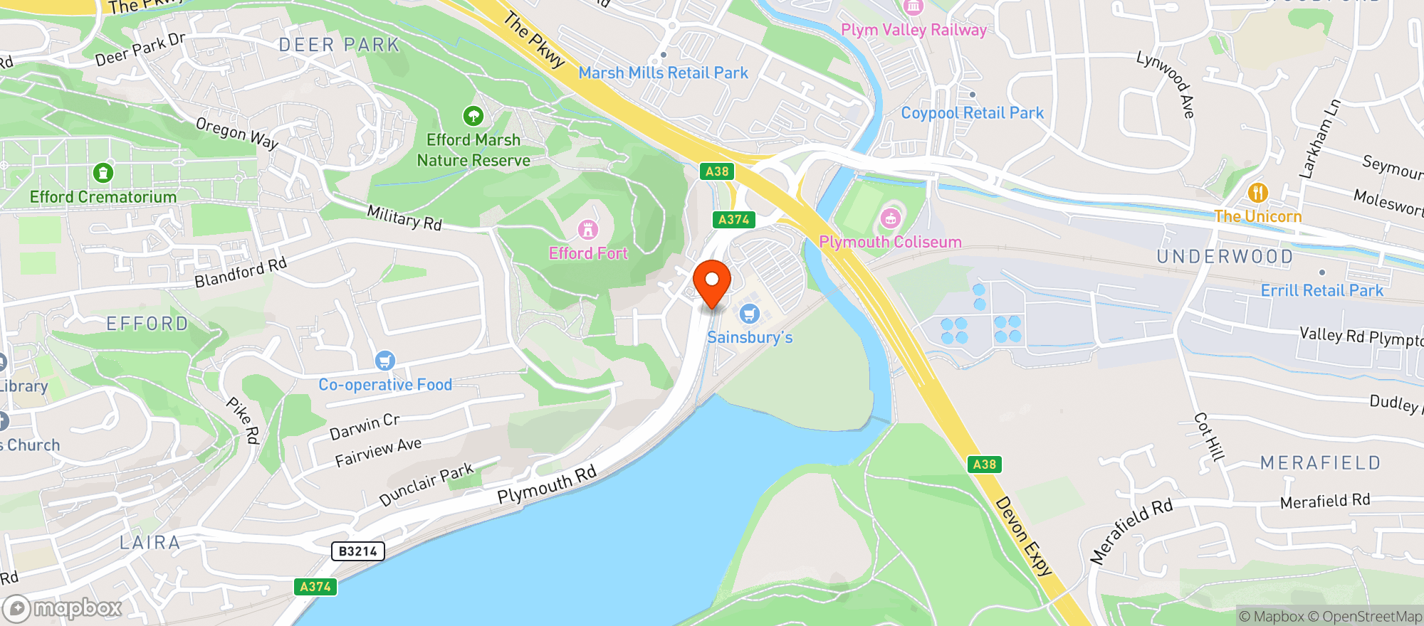 Map showing Sainsbury's Marsh Mills