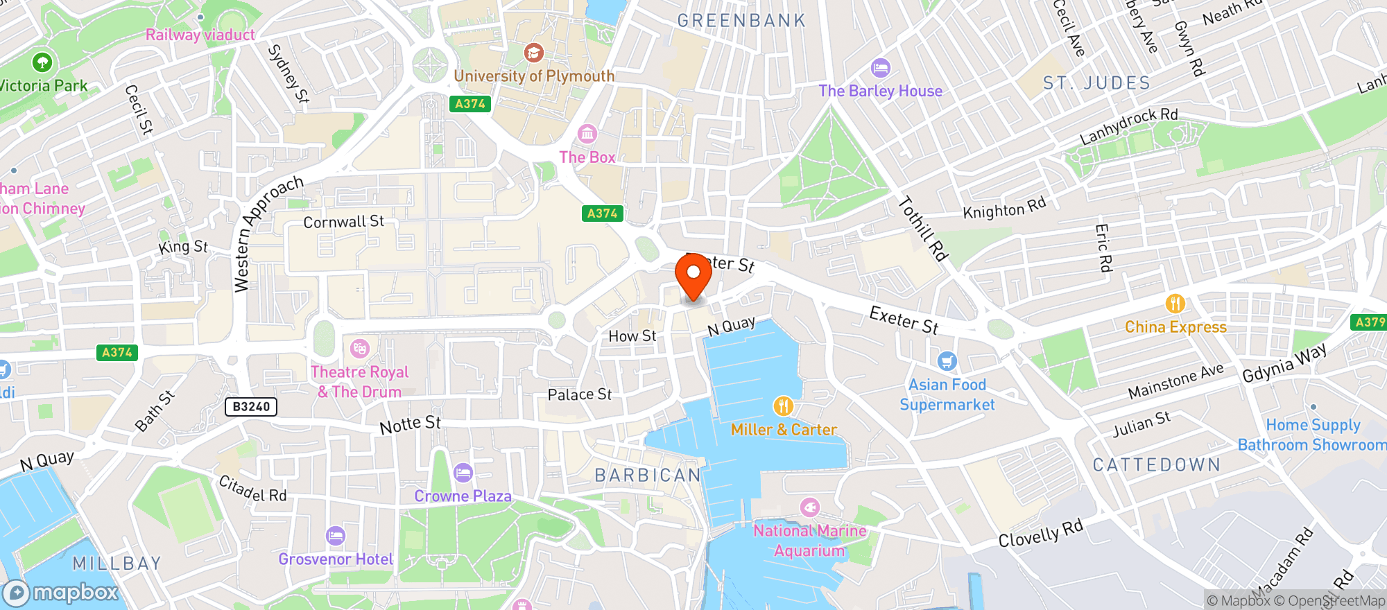 Map showing Boom Battle Bar Plymouth