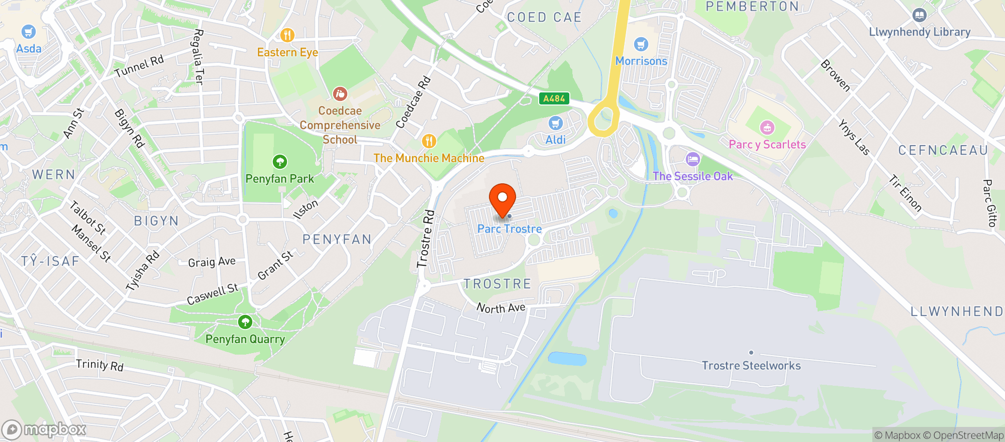 Map showing Tesco Extra Llanelli