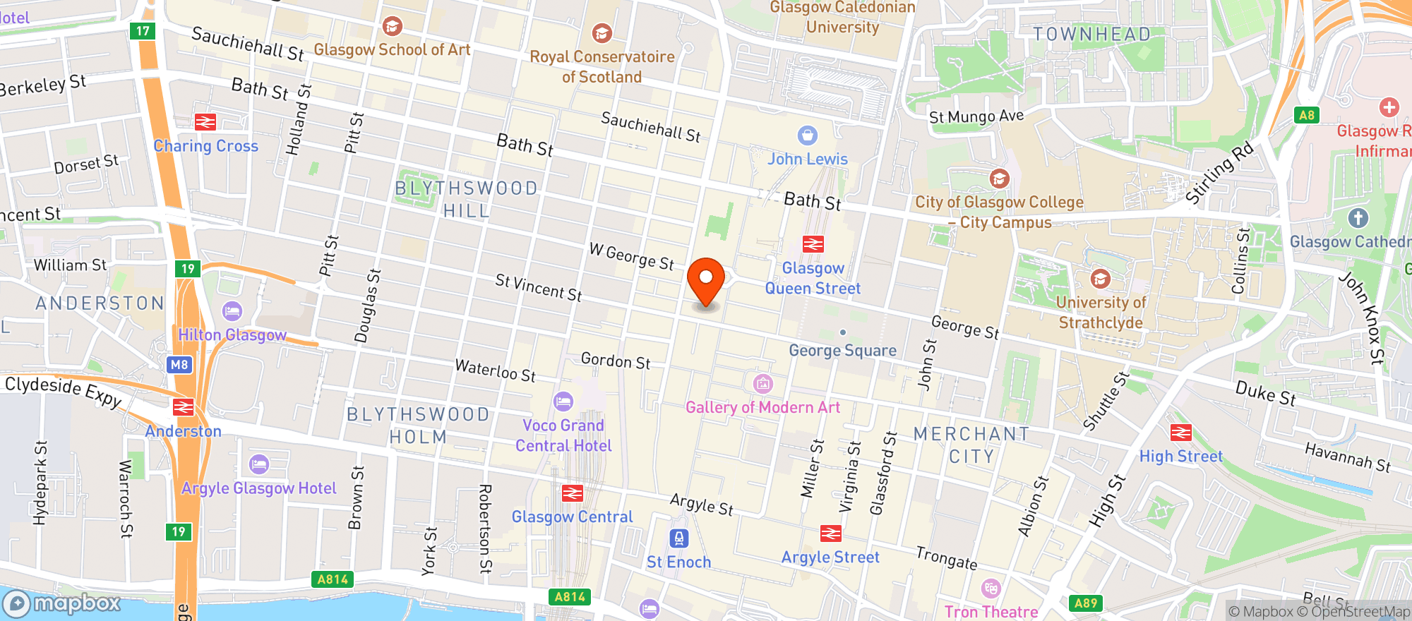 Map showing All Bar One Glasgow