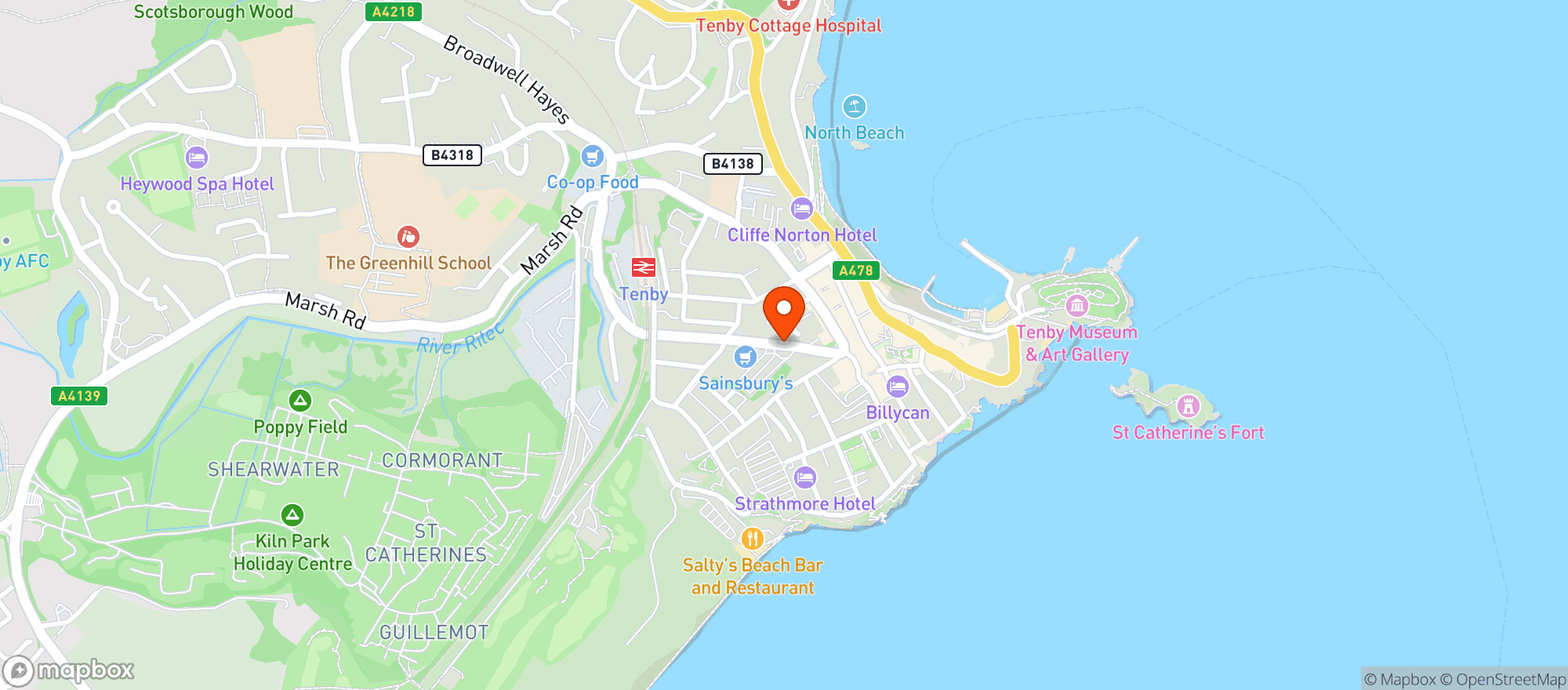 Map showing Sainsburys Tenby