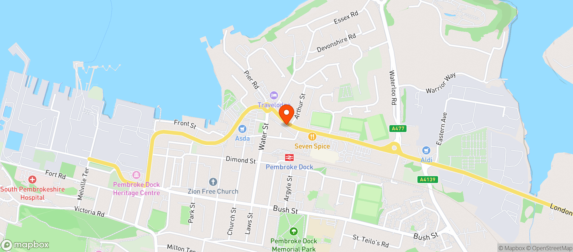 Map showing Tesco Superstore Pembroke Dock