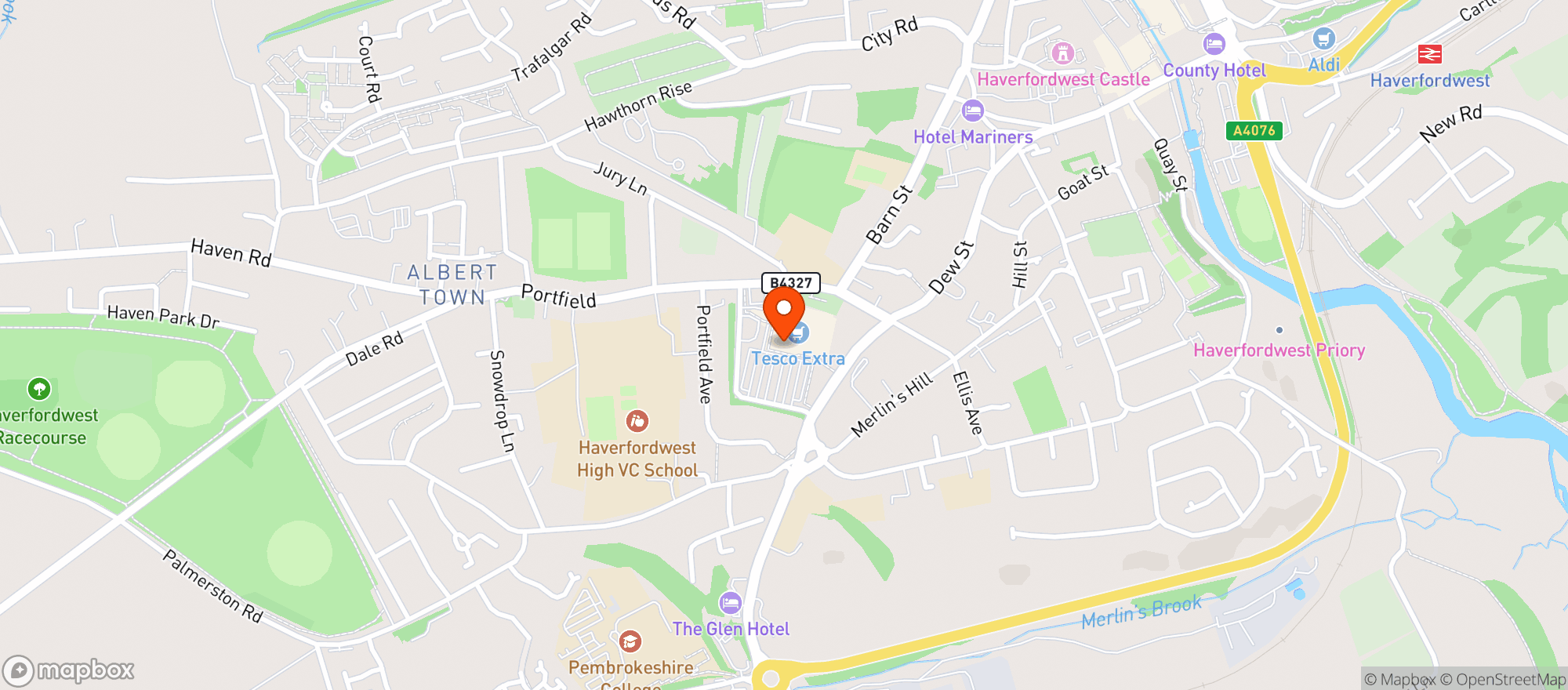 Map showing Tesco Extra Haverfordwest