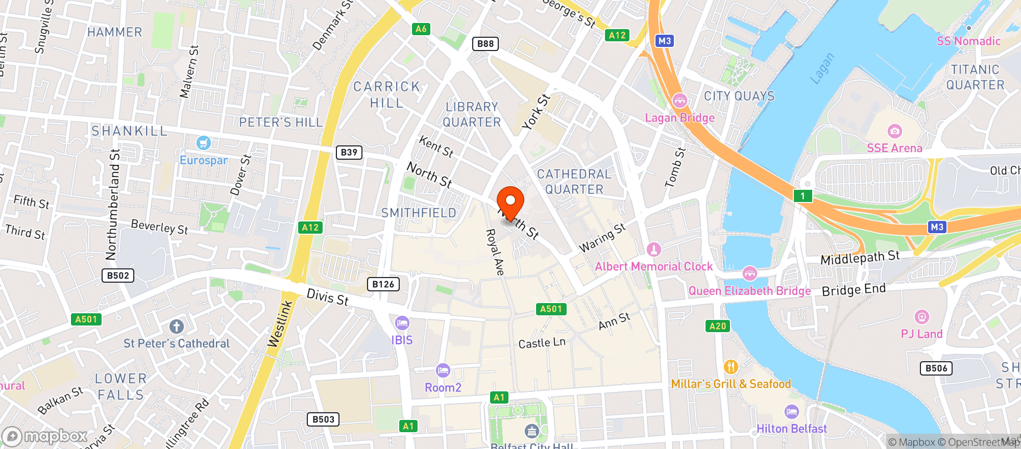 Map showing The Deers Head