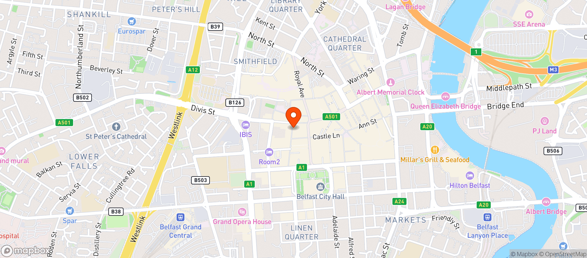 Map showing The Fountain Bar & Restaurant