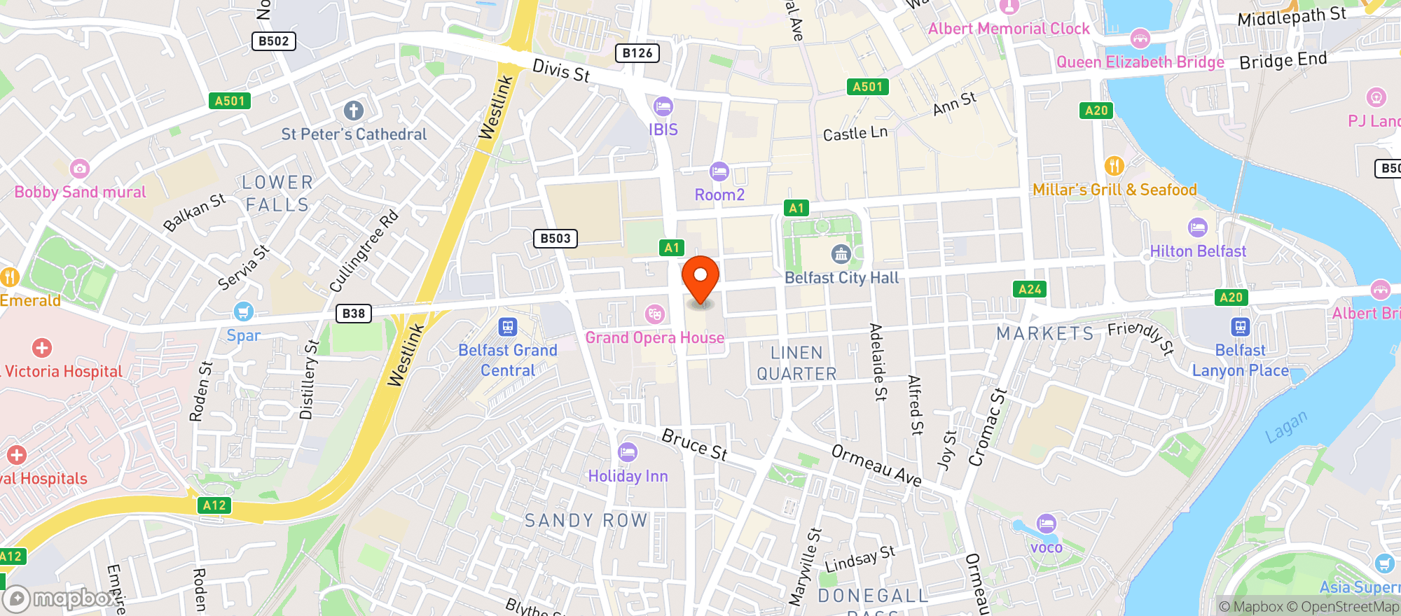 Map showing Flame Restaurant