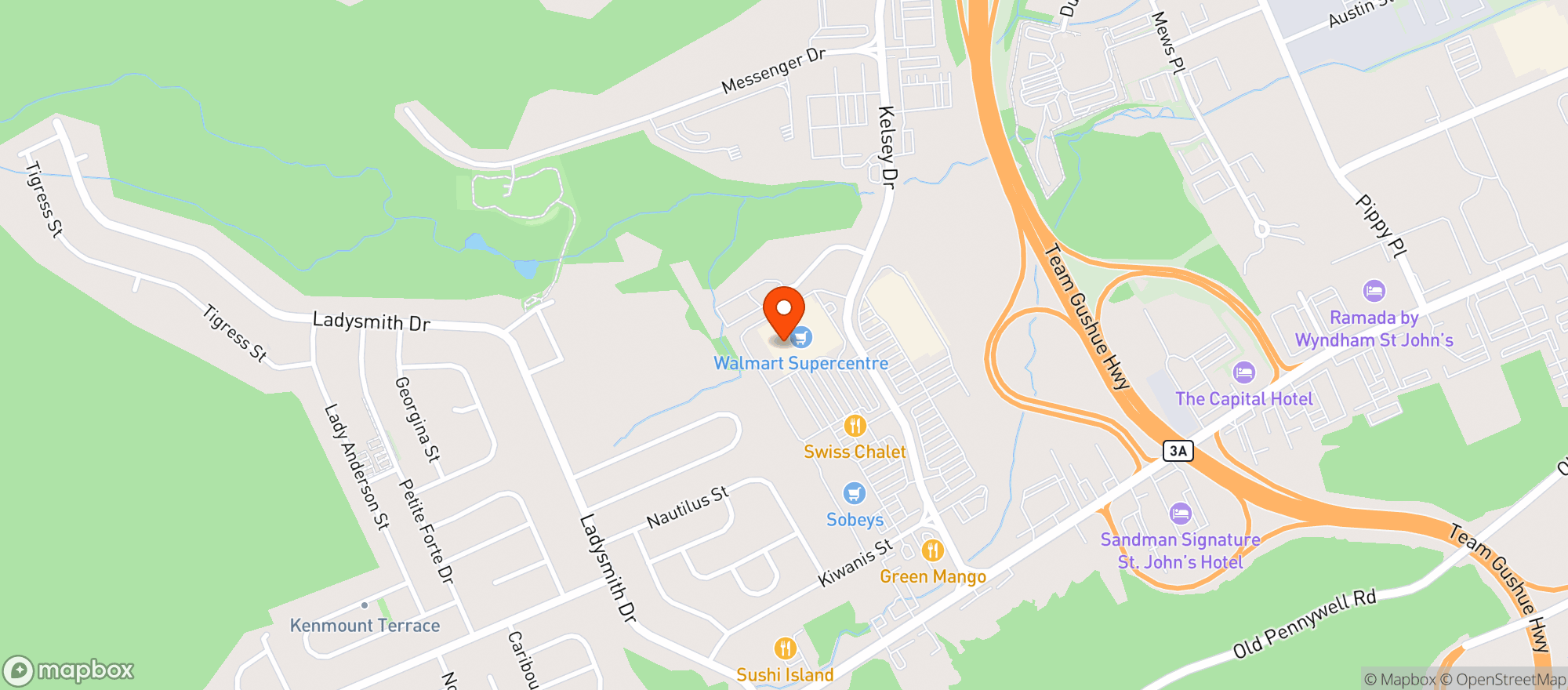 Map showing Walmart C. St. John's, Nl