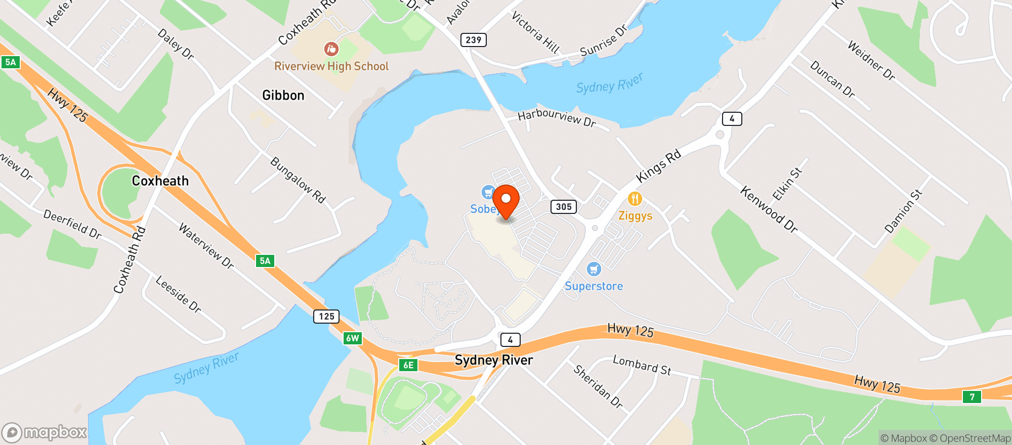Map showing Walmart Sydney Nova Scotia
