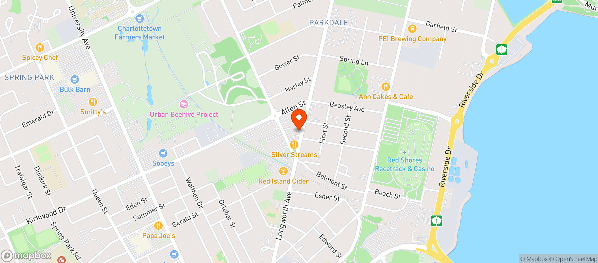 Map showing All Aboard Cafe