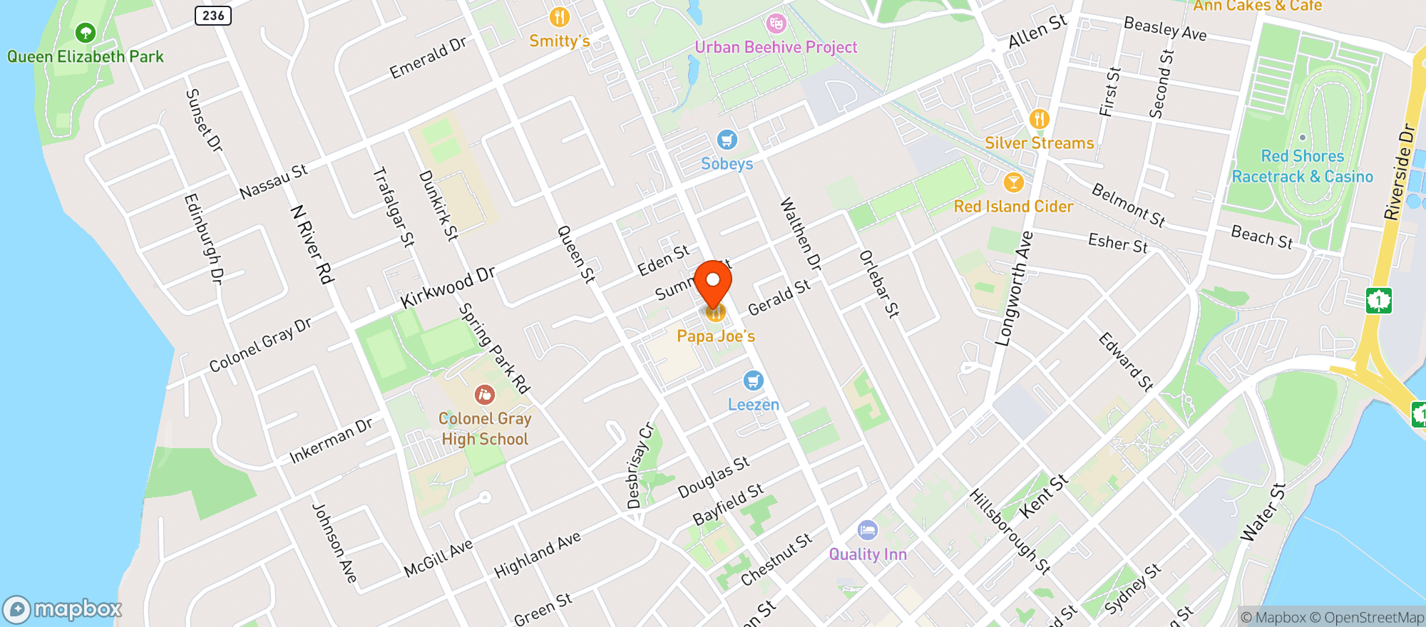 Map showing Papa Joe's