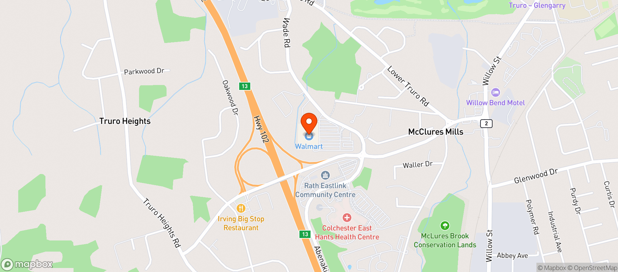Map showing Walmart Truro, Ns