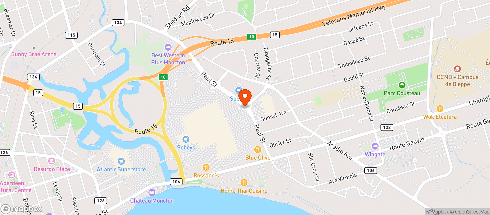 Map showing Walmart Moncton New Brunswick