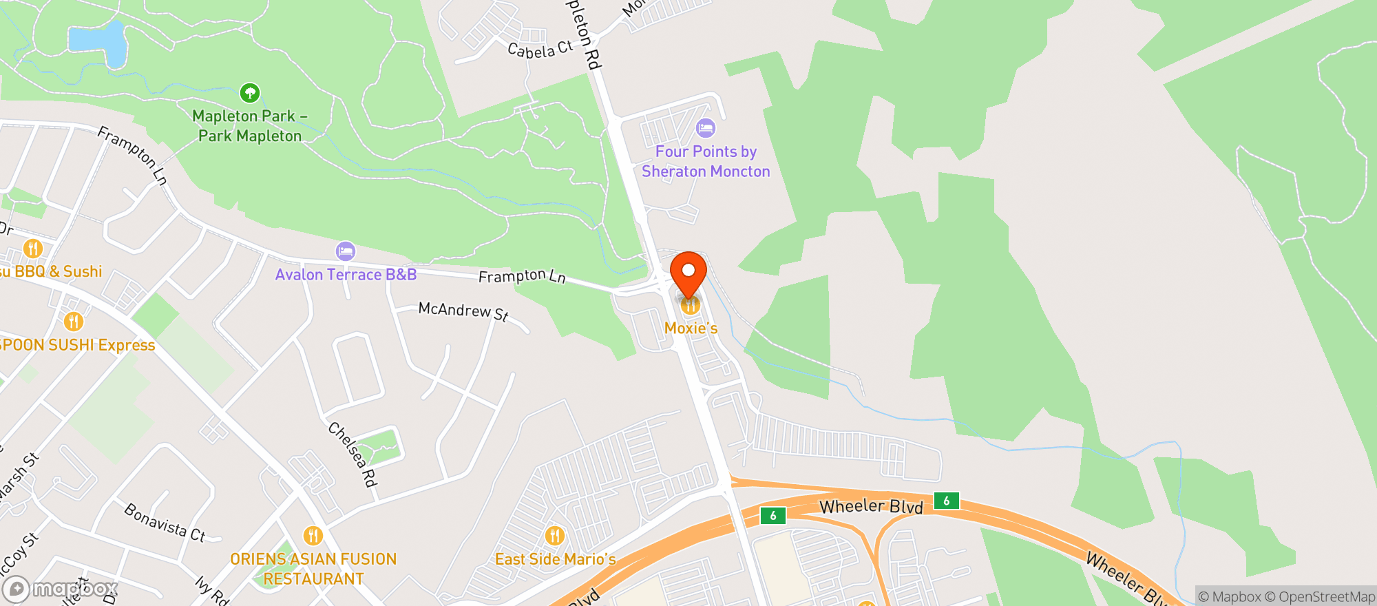Map showing Moxies Moncton