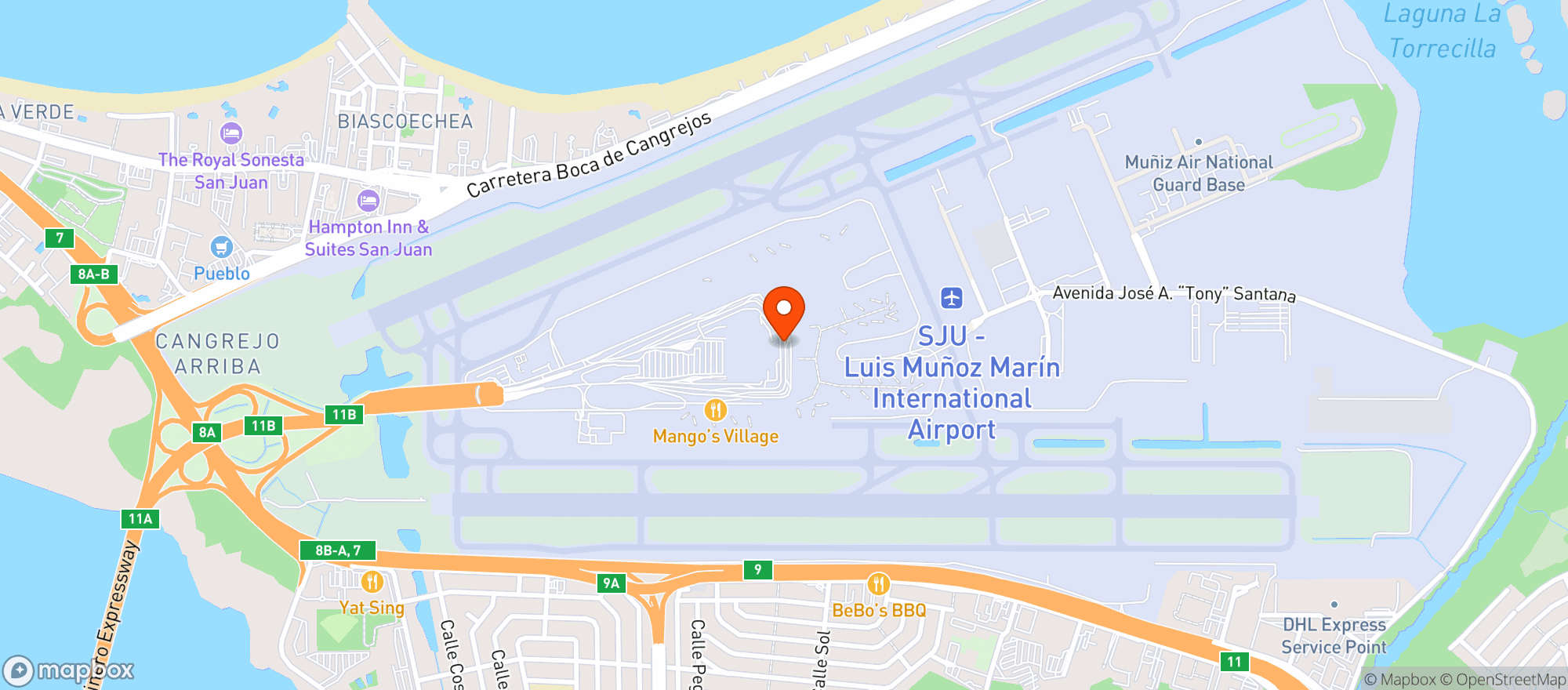 Map showing Luis Muñoz Marín International Airport (sju) (aeropuerto Internacional Luis Muñoz Marín)