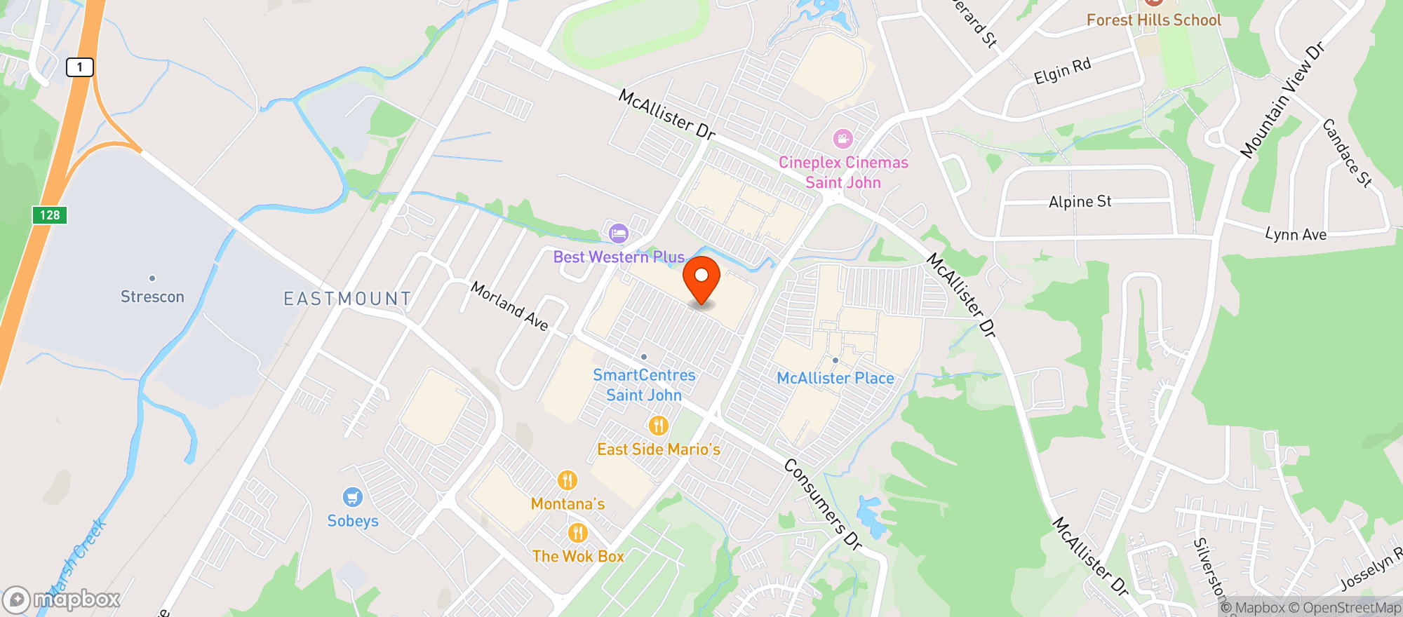 Map showing Walmart Saint John New Brunswick